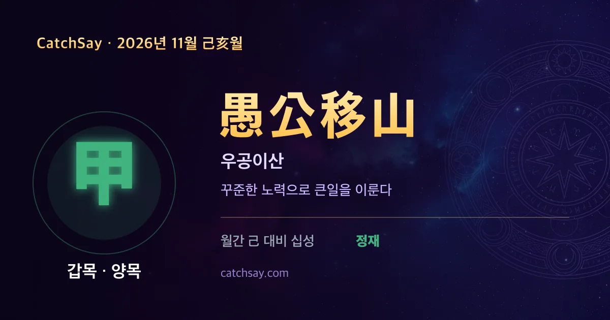 갑목 일간 2026년 11월 운세 카드 — 사자성어 우공이산(愚公移山)