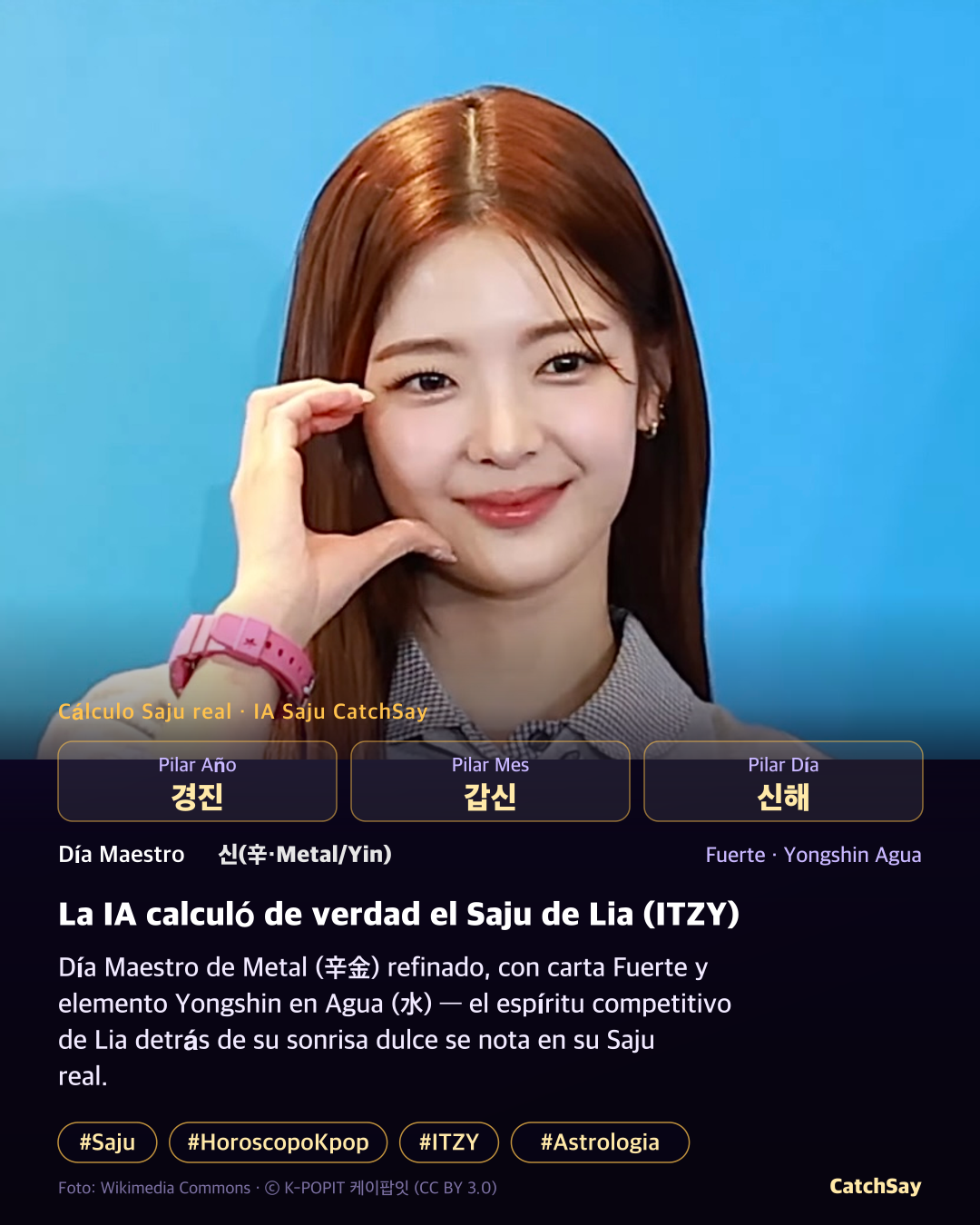 Carta Saju de Lia (ITZY) - Cálculo real de los Cuatro Pilares