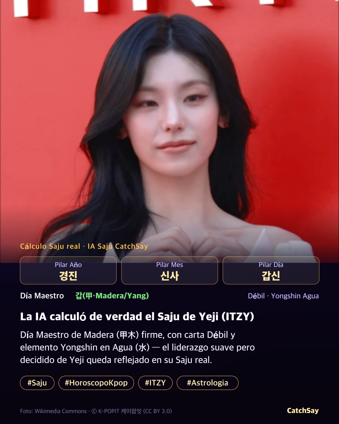 Carta Saju de Yeji (ITZY) - Cálculo real de los Cuatro Pilares